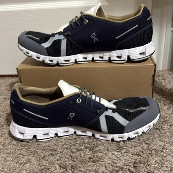 On Running Men's Black, White, Navy, Gold Athletic Shoes - Picture 2 of 5